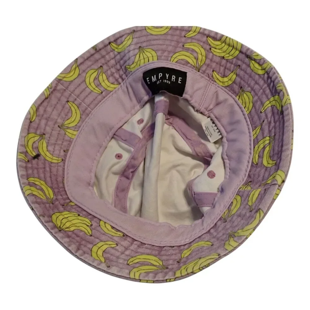 Empyre Bucket Hat Unisex One Size Banana Print Lilac Purple 100% Cotton Brim